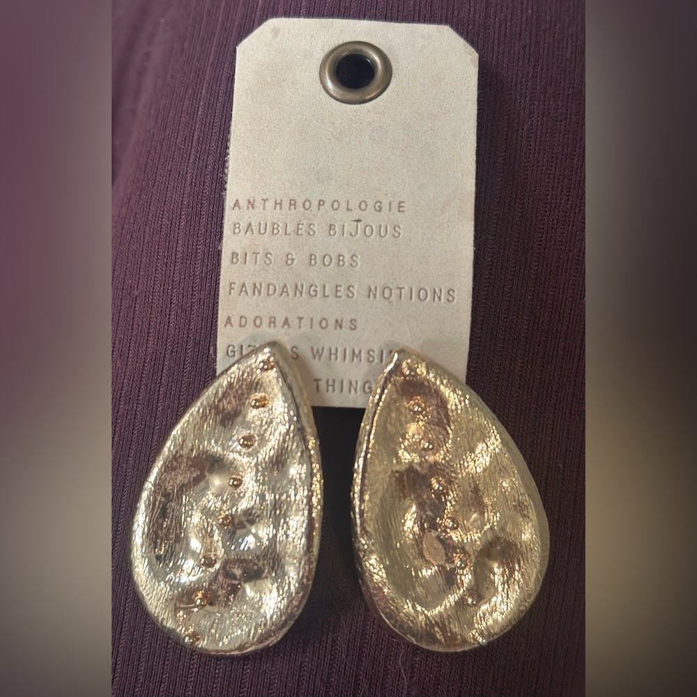 Anthropologie Gold Textured Teardrop Earrings